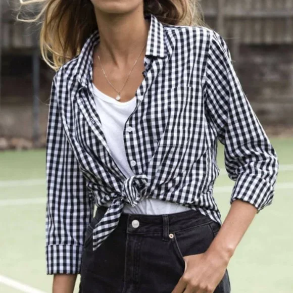 Women's Gingham Shirt Checkered Casual Long Sleeve Button Down Plaid - Picture 2 of 3